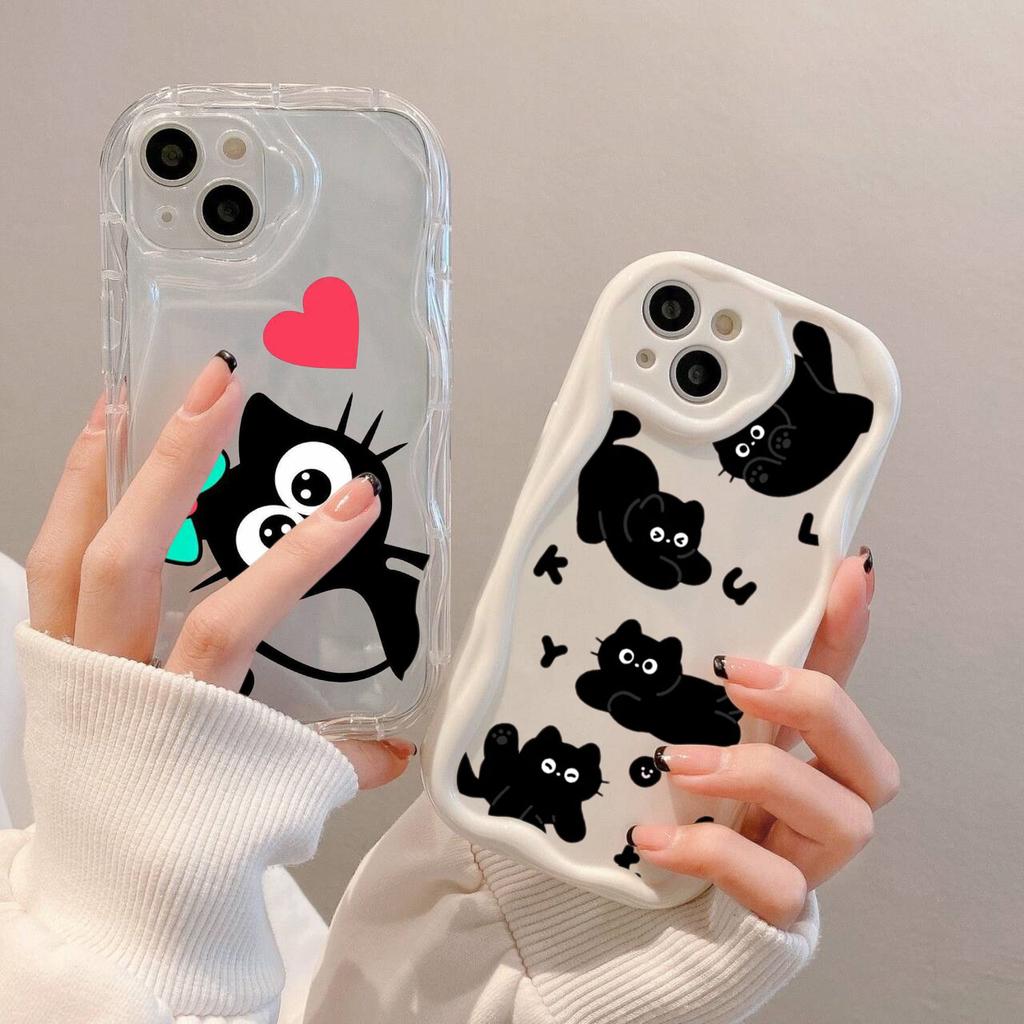 LZ11 Cat Cute Art Design Clear Soft Wave Phone Cases for Samsung S24 S23 Ultra S20 A54 A14 A52s A51 Huawei Honor 90 Realme OPPO Protection Back Cover