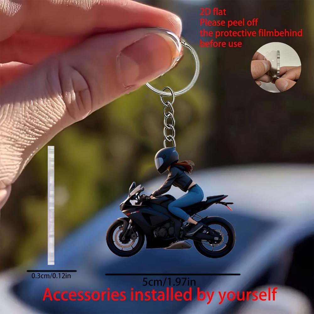 Новый акриловый 2D плоский персонализированный кулон для автомобиля с мотоциклистом-внедорожником, кулон-брелок для школьного рюкзака