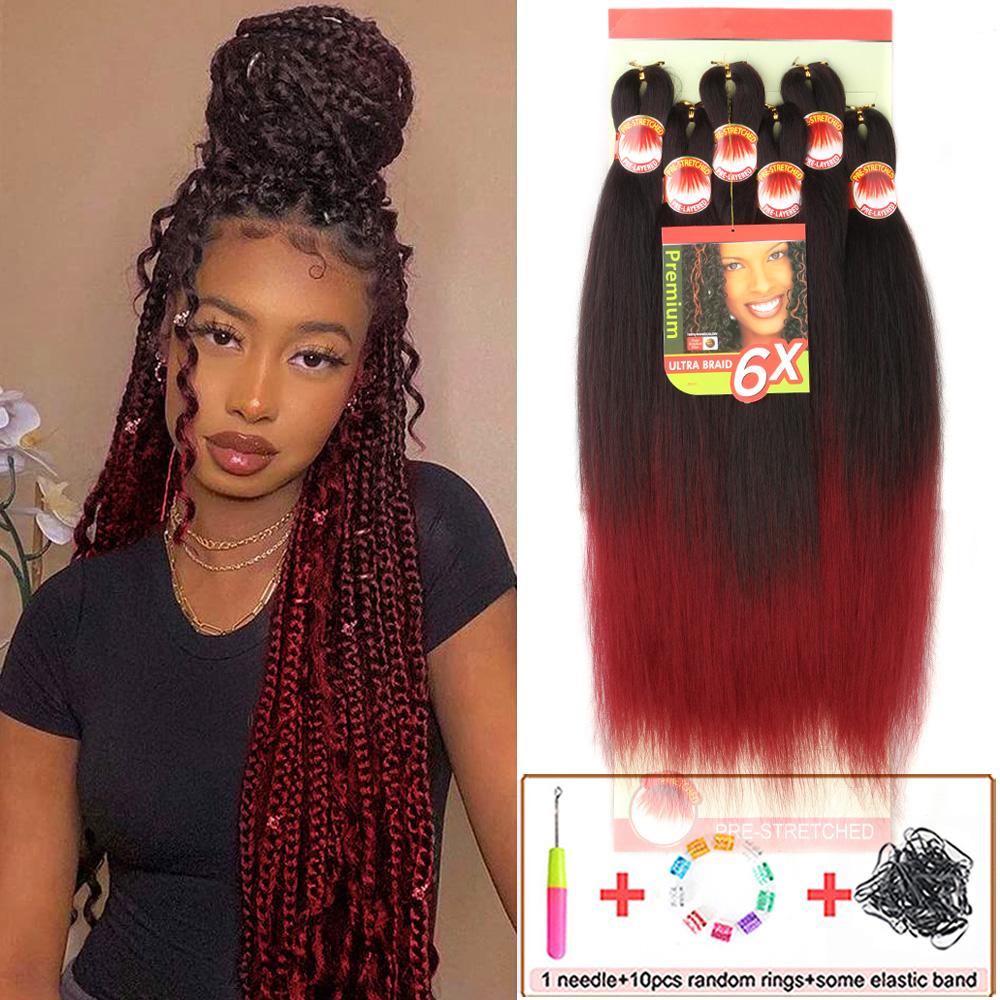6X Braids 26 Inch Braiding Hair Pre Stretched Blonde Ombre Braiding Hair Synthetic Fake Hair Extensions for Braids Women