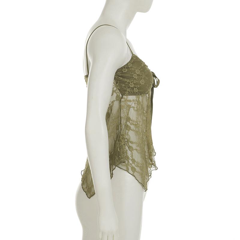 Sexy Sheer Lace Camisole with Irregular Hem and Open Back - Women's Summer Base Layer Tank Top
