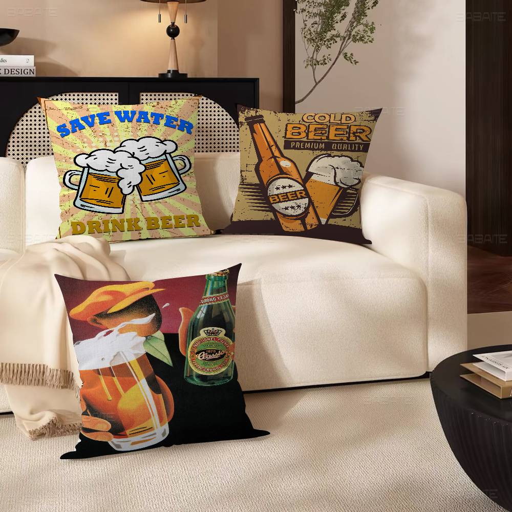 Anime Retro Beer Drink Art Pillow Cover for Bedroom Room and Living Room Sofa Decorative Cushion Cover