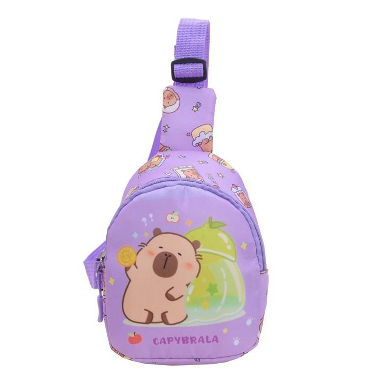 Детская нагрудная сумка с мультяшным узором капибары, из полиэстеровой ткани и с дышащим дизайном для повседневного использования