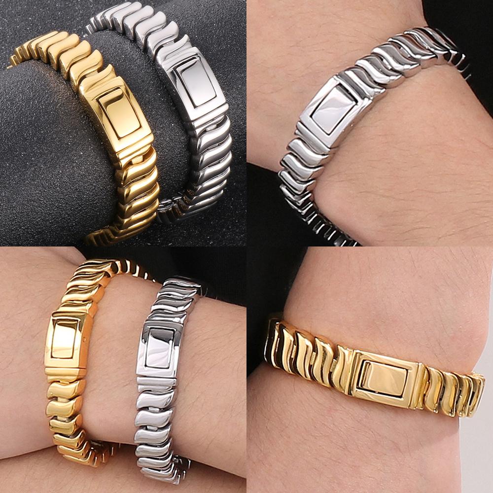 316L Stainless Steel Chain Bracelet for Man Never Fade Gold Color 12MM Link Chains Wrist Bracelets And Bangles With Gift Bag