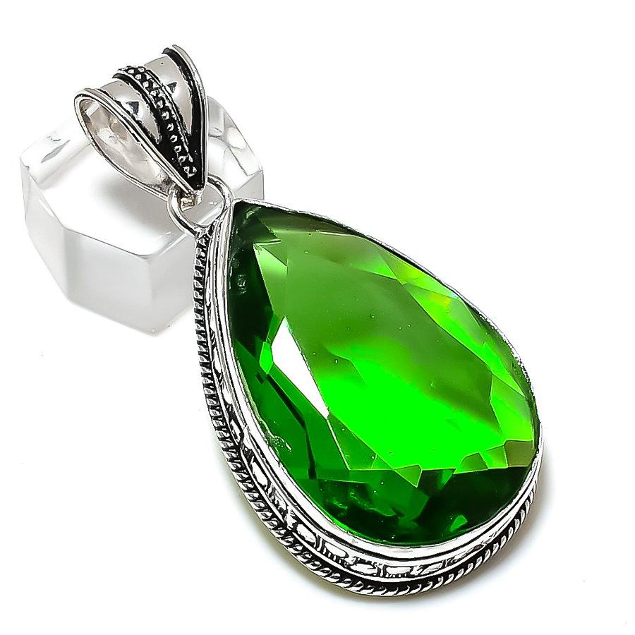 Перидот Драгоценный Камень Ручной Работы Стерлинговое Серебро 925 Пробы Подарок Ювелирное Изделие Кулон 2.21" Z6B29