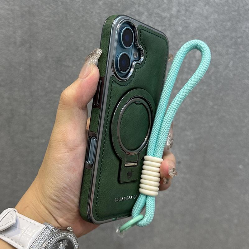 Бизнес кожаный магнитный чехол-кронштейн для iPhone 16 Pro Max 15 Pro 14 13 12 роскошный ремешок противоударный для Magsafe Stand Phone Cover