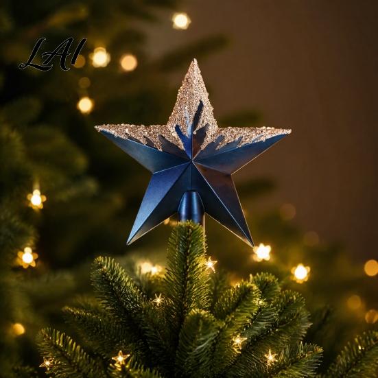 Christmas Party Tree Decorations Glitter Sequins Star Topper Shiny Sparkly Treetop Seasonal Top Ornaments Ornament Shatter-Proof Decoration for Xmas