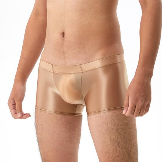 Men Boxer Underwear Low-rise U Convex Bag Briefs Glossy Silky Transparent Solid Color Boxer Briefs Smooth Thin Sports Panties