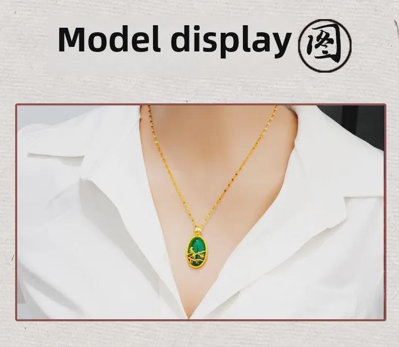 Элегантная подвеска «Сорока» цвета яшмы с микроинкрустацией — модные женские украшения с имитацией 24-каратного золота