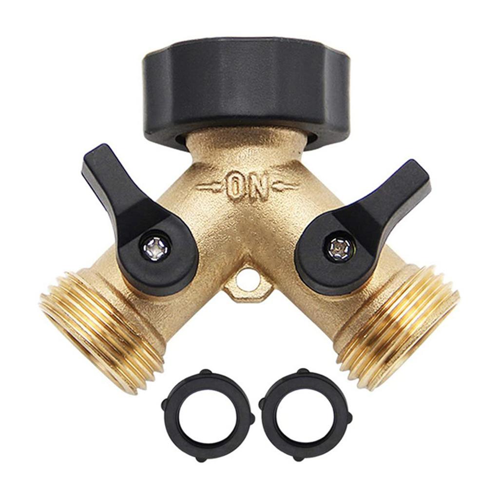Brass Dual-Outlet Faucet Irrigation Ball Valve Adapter Garden Tap Hose Splitter Two Way Fitting 3/4 American Thread