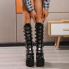 Женские высокие сапоги для косплея, зимние длинные кожаные сапоги-рыцари, панк-готические классические черные туфли на высоком каблуке, ковбойские сапоги для женщин