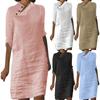 Ladies Summer Solid Color Button Cotton Linen Solid Medium Sleeve Dress Dress Solid Color Summer Loose Casual Dress