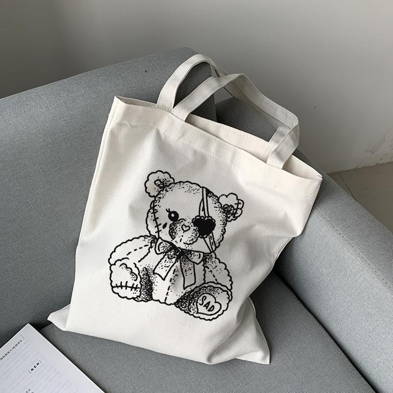 Японская темная сумка-шоппер, готическая холщовая сумка Waves y2k, забавная мультяшная большая вместительная женская сумка Ulzzang, женские сумки на плечо в стиле Харадзюку