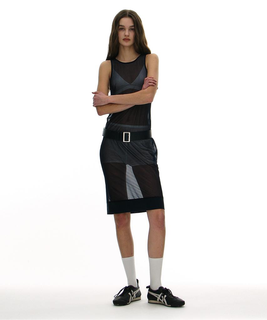 Partimento Woman Numbering Printed Mesh Dress_Navy