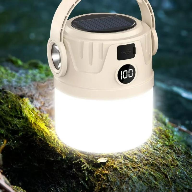 Solar Camping Light LED Rechargeable Hiking Lamp Waterproof Outdoor Flashlight Gear for Fishing Backpacking Tent Atmosphere Lamp