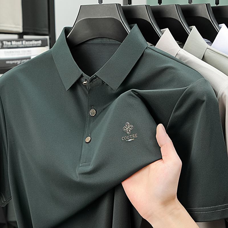 Рубашка поло в деловом стиле с коротким рукавом и лацканами, дышащая, не требующая глажки, средняя по размеру футболка