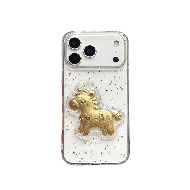 Мягкий чехол с золотой фольгой и каплями эпоксидной смолы для iPhone 13/14/15/16 Pro Max