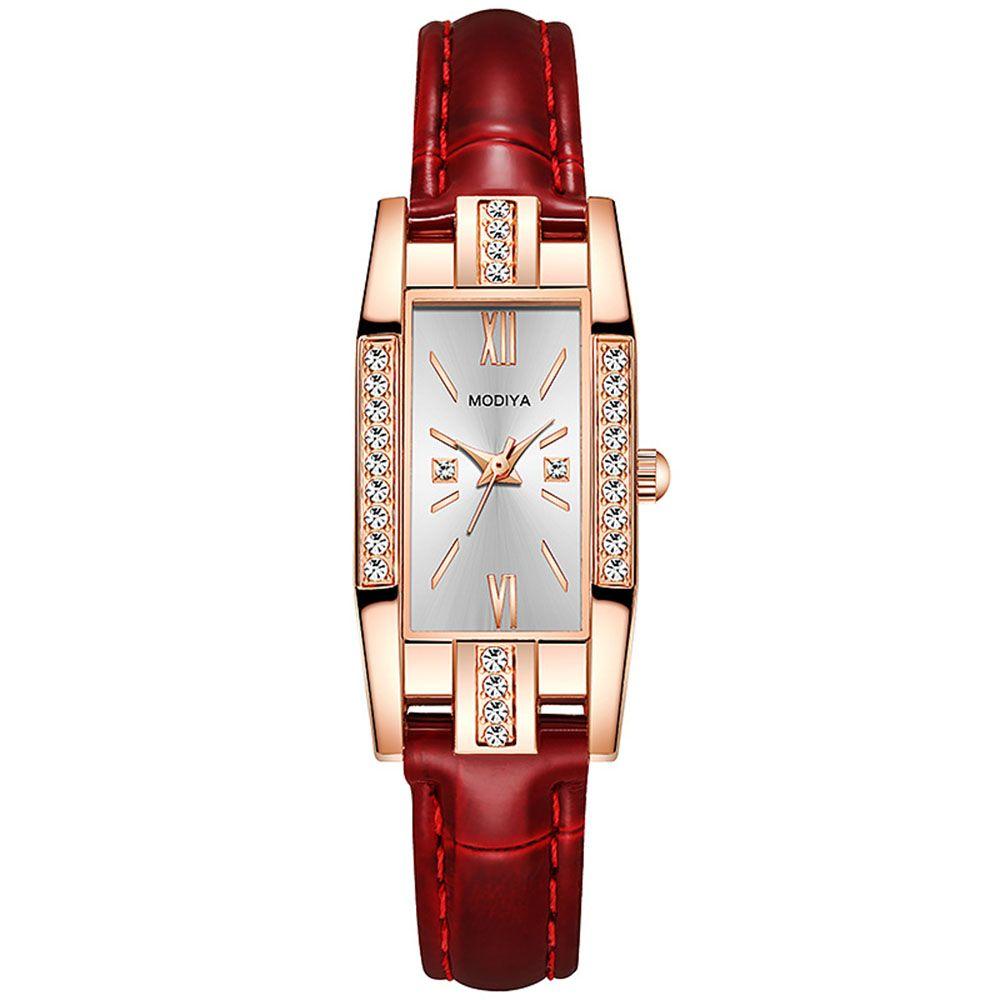 With Diamond Luxury Women Square Wristwatch Ladies Quartz Watch Leather Strap Bracelet Wrist
