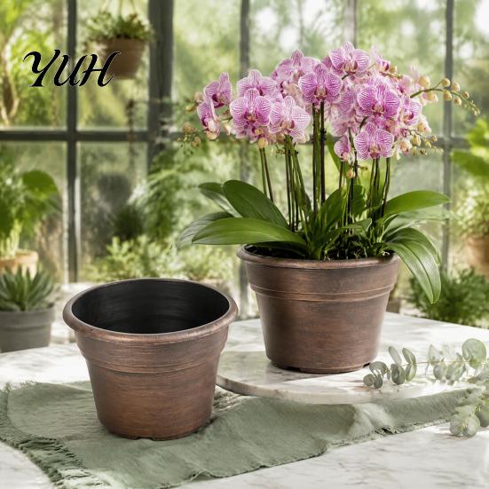 Drainage Pots for Succulents Retro Flower Pot with Saucer, Bronze Finish Plant Holes, Distressed Planters Breathable Thickened Plastic Planter Indoor