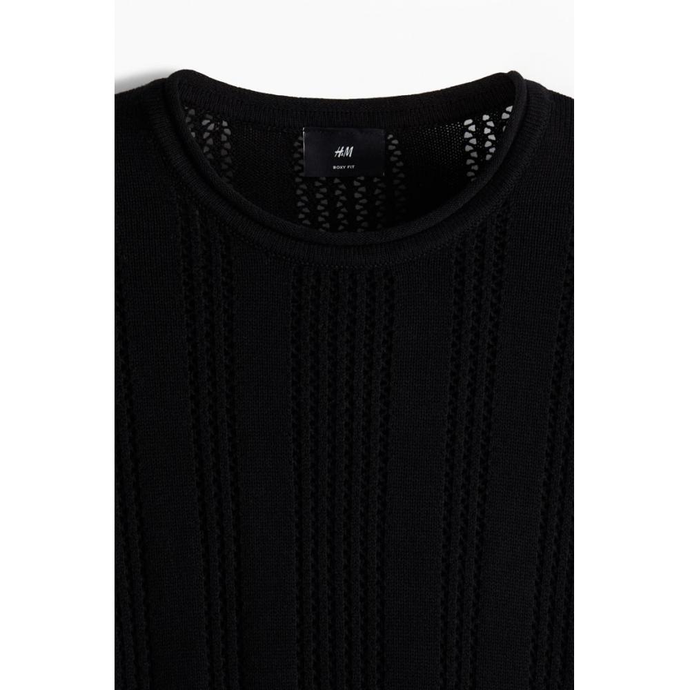 Свитер HM Pointel Knit Regular Fit, черный