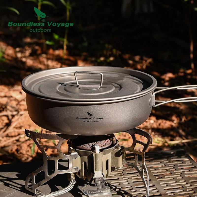 Titanium Camping Frying Pan With Lid 1L Lightweight Portable Cookware Outdoor Hiking Backpacking Solo Cooking