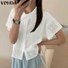 Women Lapel Neck Lace Patchwork Buttons Up Crochet Casual Elegant Blouse
