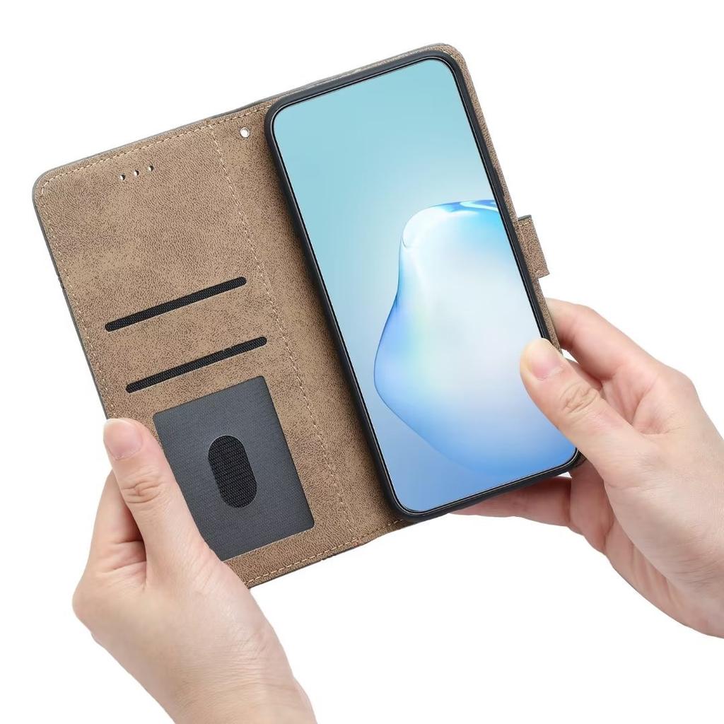 Применимо к iPhone16 Чехол из кожи с узором Crazy Horse 15Pro Однотонный Чехол-кошелек с держателем для карт 14plus Полоска Матовый
