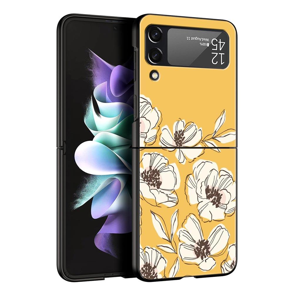 Цветочный чехол для телефона Samsung Galaxy Z Flip3 Flip4 Flip5, PC бампер, жесткая складная задняя крышка, черный