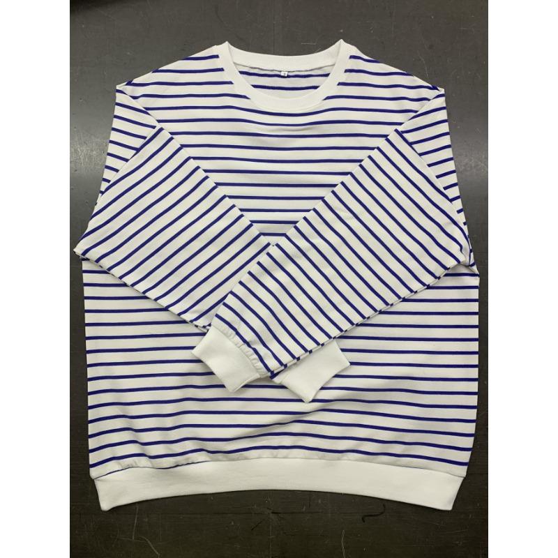 Осенняя женская толстовка больших размеров свободного покроя в полоску