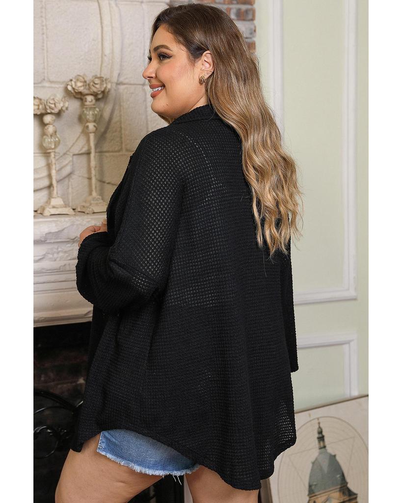 Azura Exchange Черная рубашка большого размера с нагрудным карманом и вафельным узором