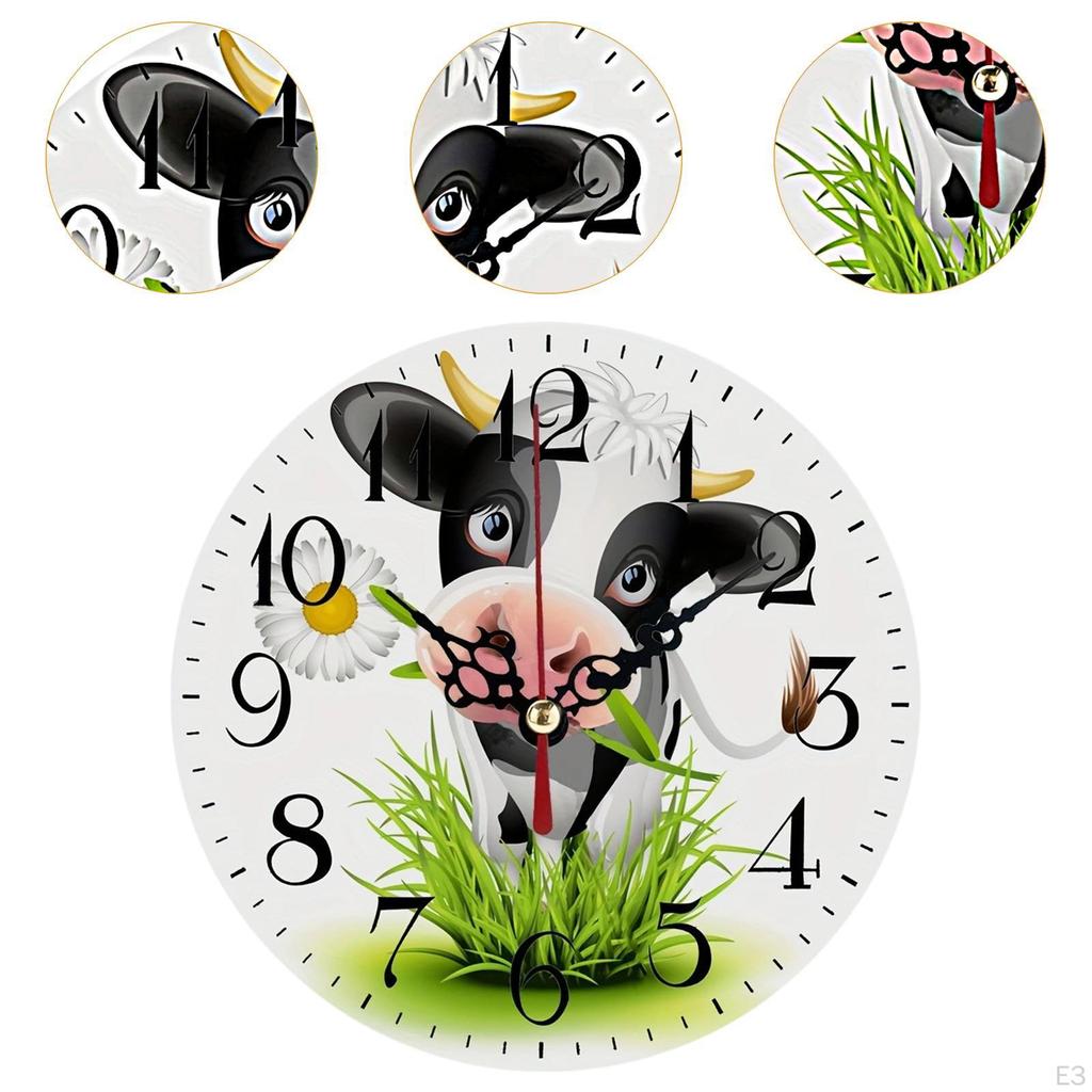 Деревянные настенные часы с принтом коровы. Тихое Движение. для расслабляющего пространства.