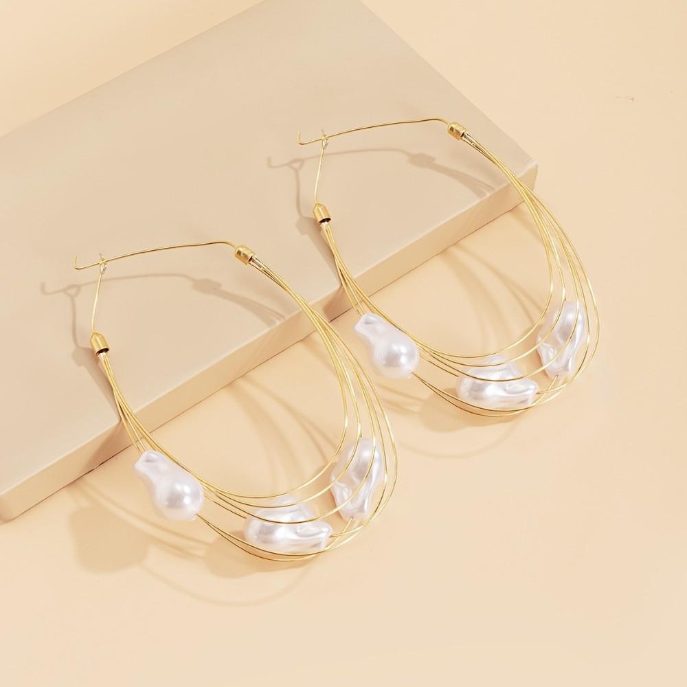 Изысканные многослойные серьги-кольца большого размера, корейские модные свадебные серьги, жемчужные серьги-кольца большого размера, подарок