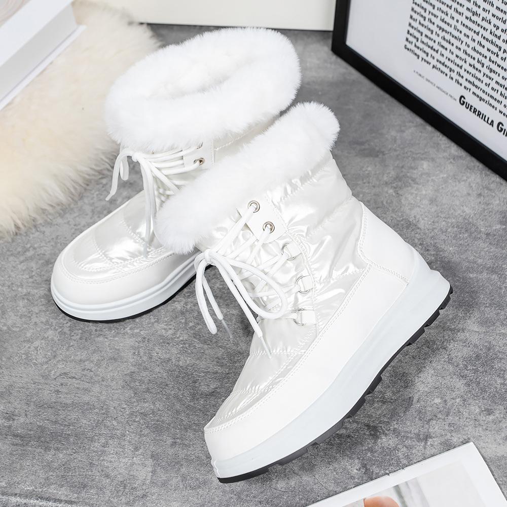2024New Women's Snow Boots Outdoor Waterproof Leather Boot Non Slip Platform Boots for Women Plush Warm Winter Boots Botas Mujer