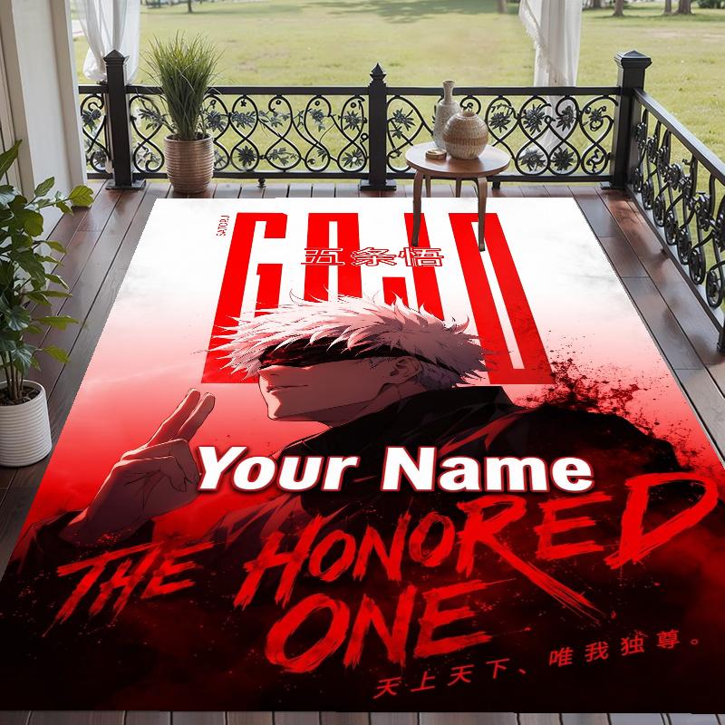 Custom Name Satoru Gojo Crystal Velvet Floor Rug Personalized Text Soft Carpet Home Decor