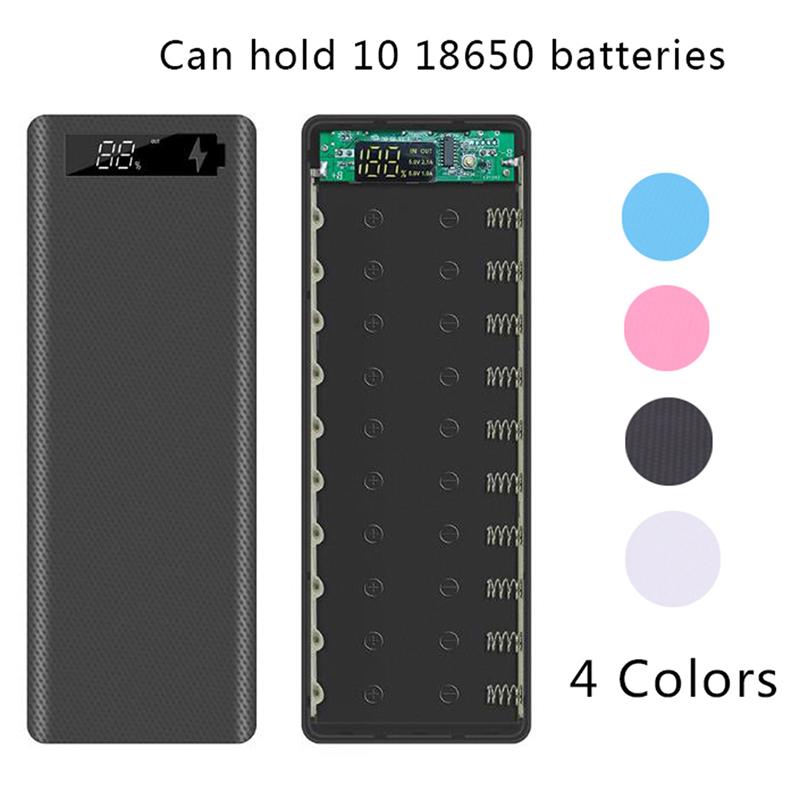 Practical Power Bank Shell Charger Box Dual Usb Diy Lcd Display 10X18650 Battery Case