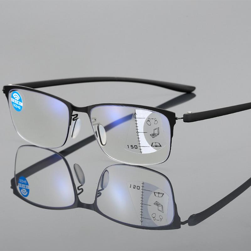 Progressive Multifocus Computer Reading Glasses Blue Light Blocking Titanium Alloy Spring Hinge Multifocal Readers Eyeglasses