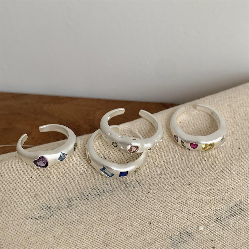 PANJBJ 925 Silver Love Heart Zircon Ring For Women Design Sweet Versatile Frosted Adjustable Jewelry Party Gift Dropshipping