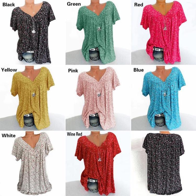 Женская летняя повседневная футболка с V-образным вырезом, свободного кроя, с принтом, с коротким рукавом, больших размеров