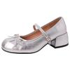 Coarse heel high heel Mary Jane shoes French pleated round head 2025 new summer bow gentle single shoes women's skirt