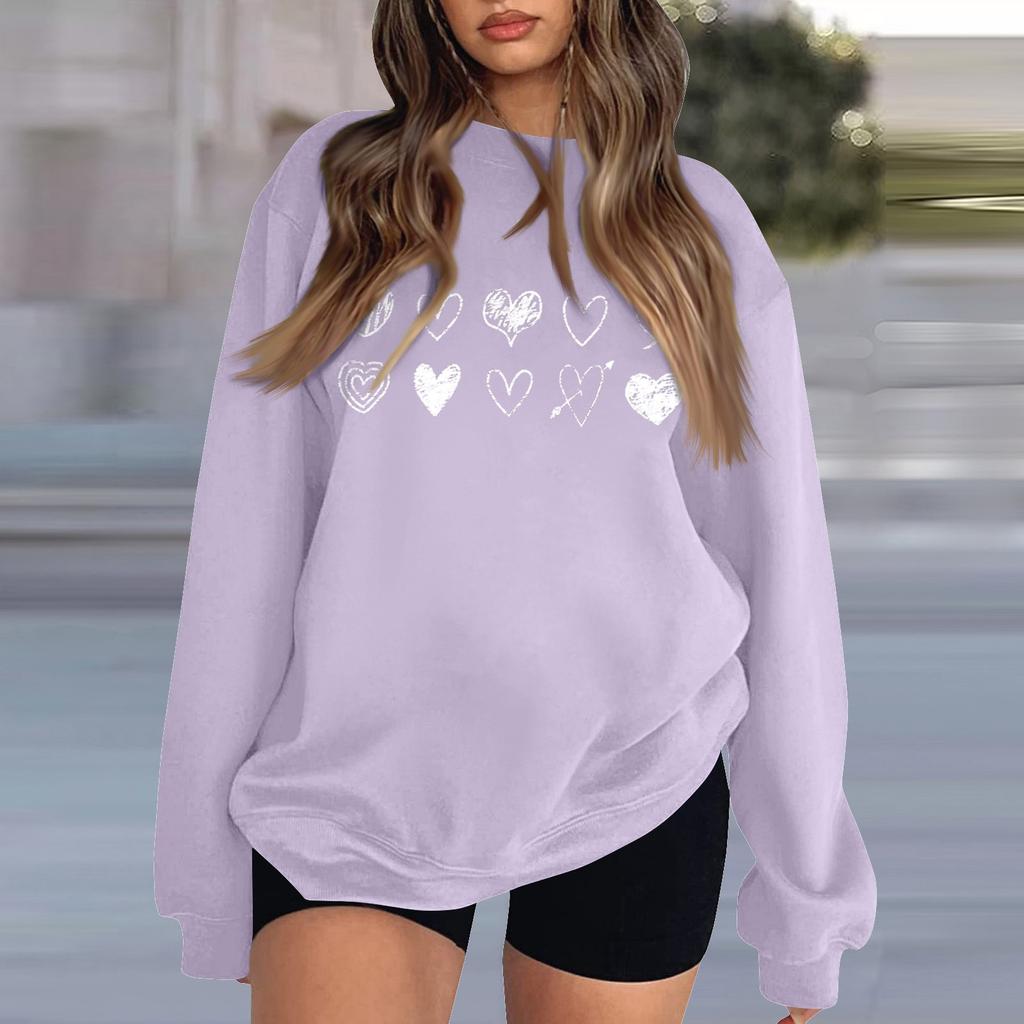 Women's Fashion Casual Round Neck Loose Long Sleeve Valentine's Day Printed Sweatshirt