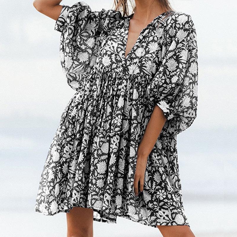 Летнее женское платье Модные большие ярды со свободными бретелями Персонализированные литературные ретро платья с принтом в европейском и американском стиле