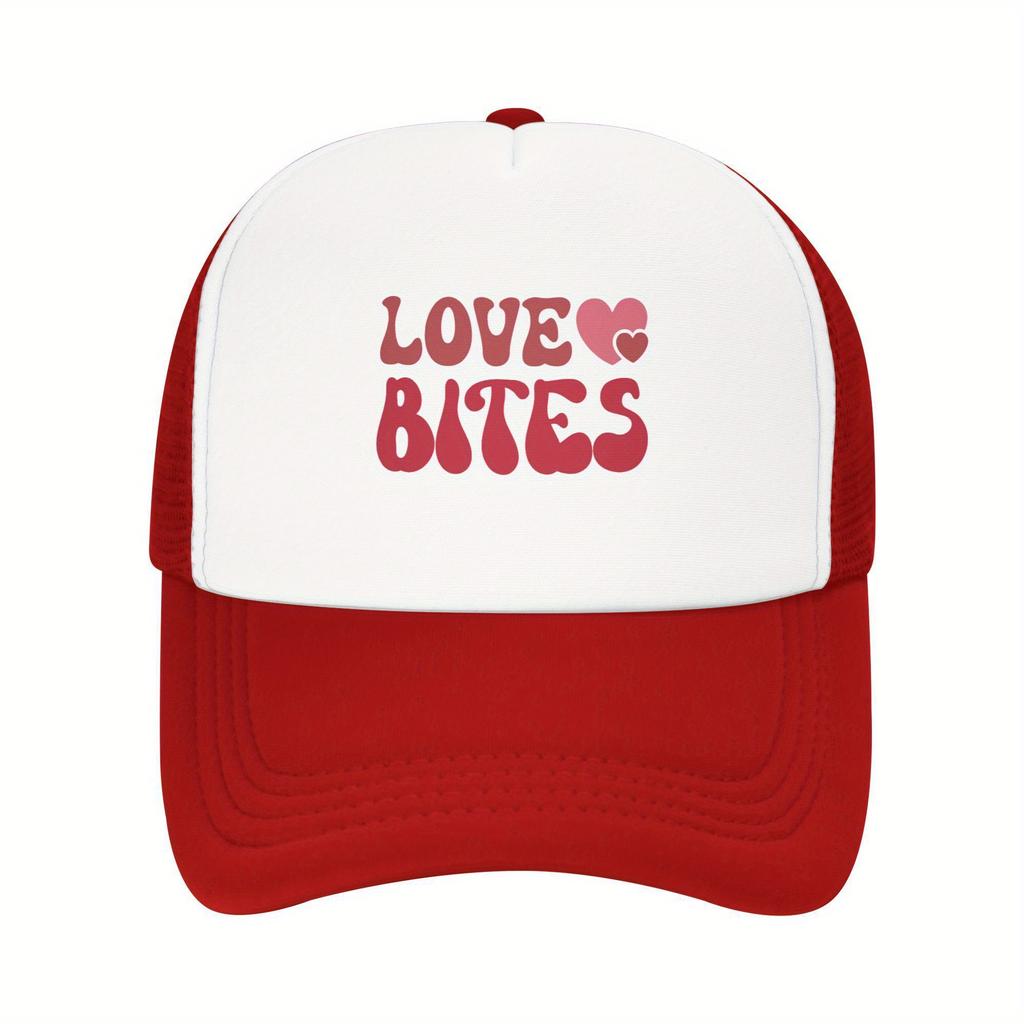 Love Bites Graphic Trucker Hat Breathable Mesh Baseball Cap Casual TwoTone Style Adult