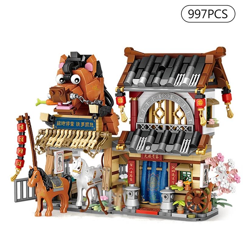 Street View Series Строительные блоки Izakaya Shaved Ice Shop Takoyaki Shop Кофейня Panda Tea House модель детский подарок