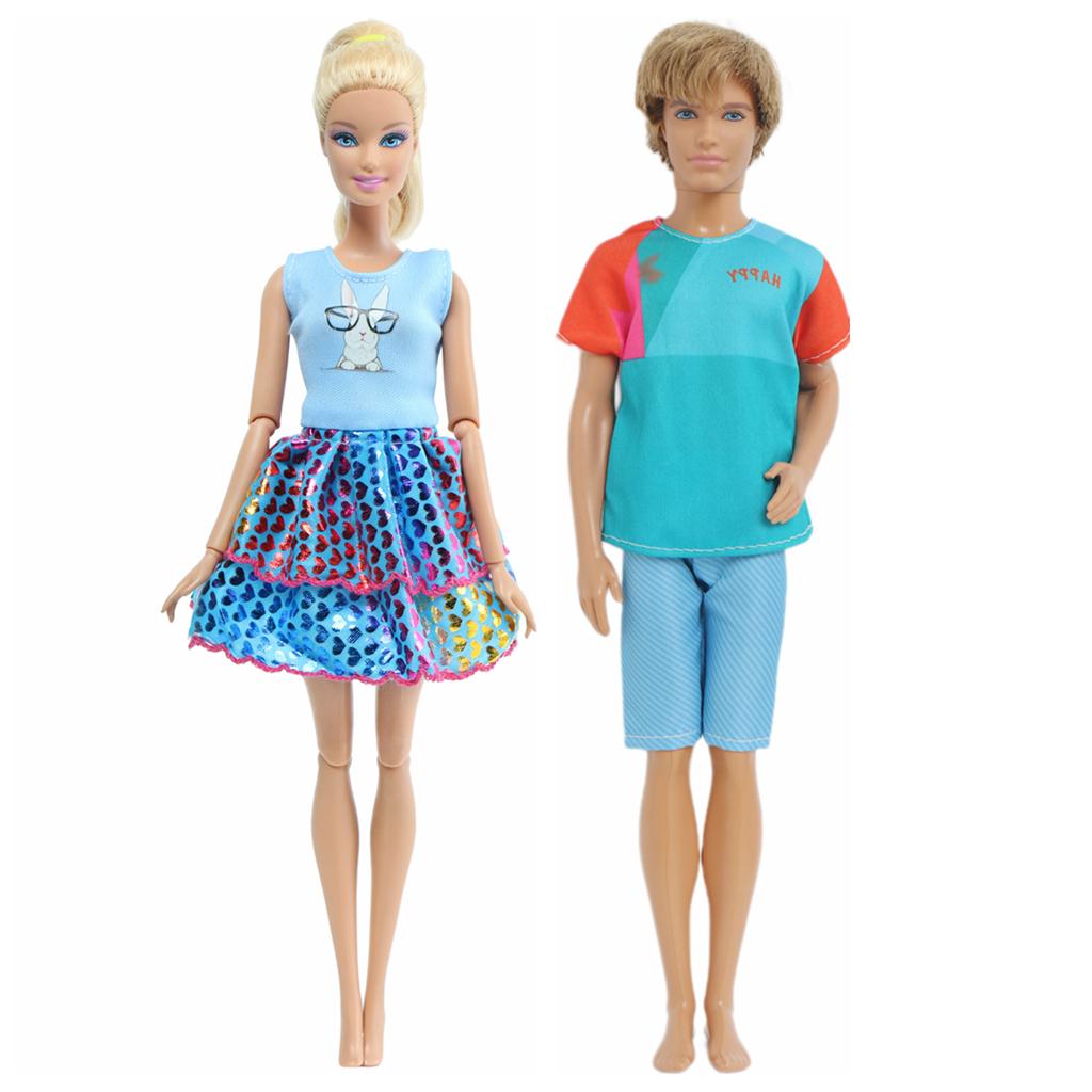 2 комплекта нарядов для пар Кена для кукол Барби, аксессуары для кукол, платье, костюм, футболка, шорты, 1/6, 30 см, кукольный домик(НЕТ КУКЛ)