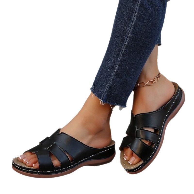 Тапочки на платформе с покатым каблуком, женские, импортные, большого размера, однотонные, тканые, верхняя одежда, повседневные, швейные, сандалии, женская обувь