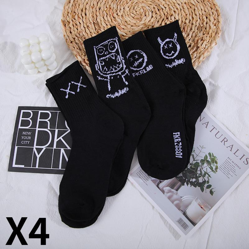 CHRLEISURE 4 пары/набор Носки с длинным паголенком Мужские черно-белые носки Тренд Мультяшные носки с длинным паголенком Удобные Дышащие Парные носки
