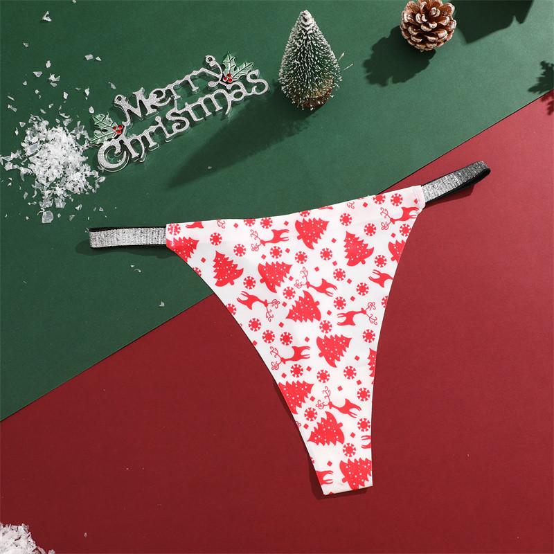 Christmas Underwear FINETOO Ice Silk Panties for Women Seamless G-string Christmas Festival Underwear XS-XL