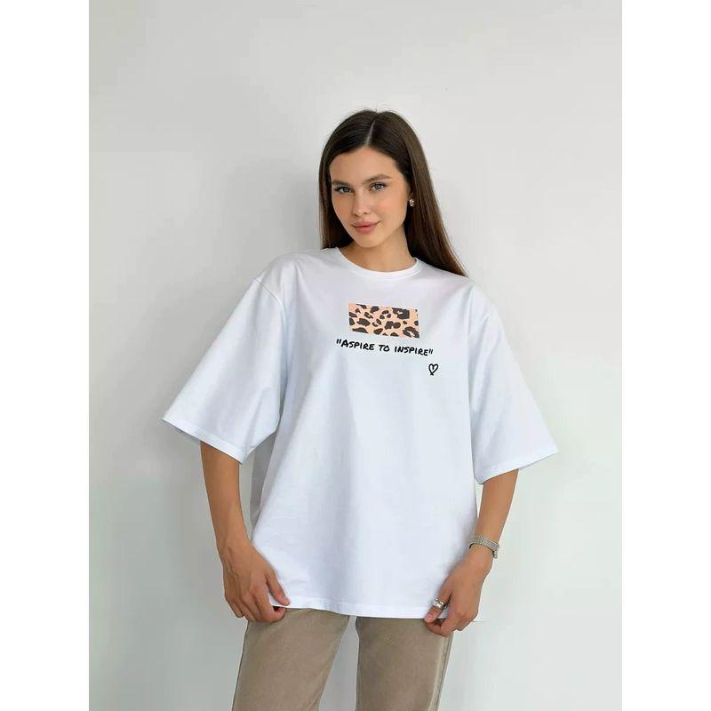 Loose Printed Cotton T-shirt Fashion Style New Arrival Loose Print Short Sleeve Cotton T-shirt Top