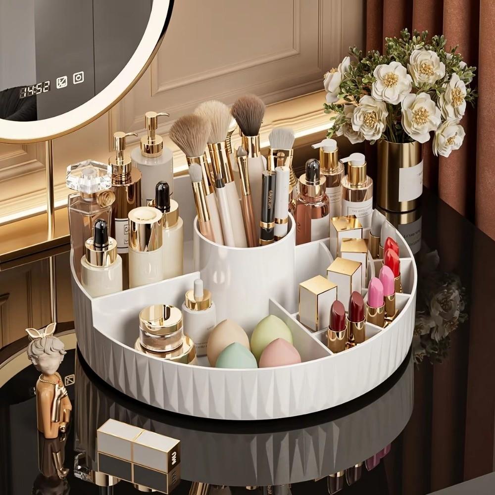 360° Rotatable Desktop Shelf PP Open Grid Organizer Portable Cosmetic Storage Box For Vanity Desk
