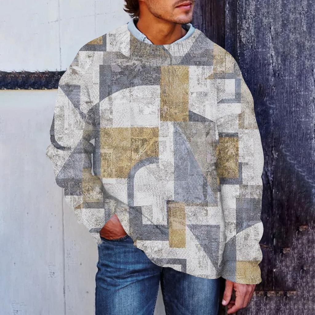 Мужской принтованный синтетический свитер с круглым вырезом, спортивная одежда, свободный топ с длинными рукавами