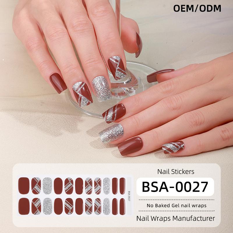 Hot Sale Autumn Winter Design Press-On 22 Gel Nail Wraps Strips No UV Lamp Free Baked Fully No Baked Cured Gel Nail Stickers